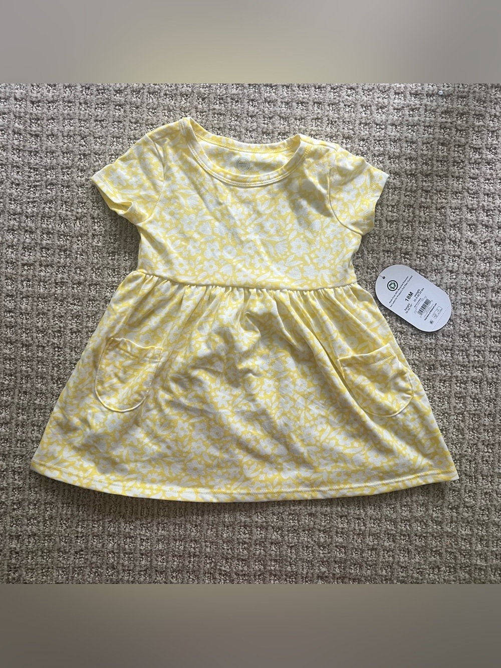 NEW NWT Wonder Nation Yellow Floral Short Sleeve Toddler Dress Size 18M